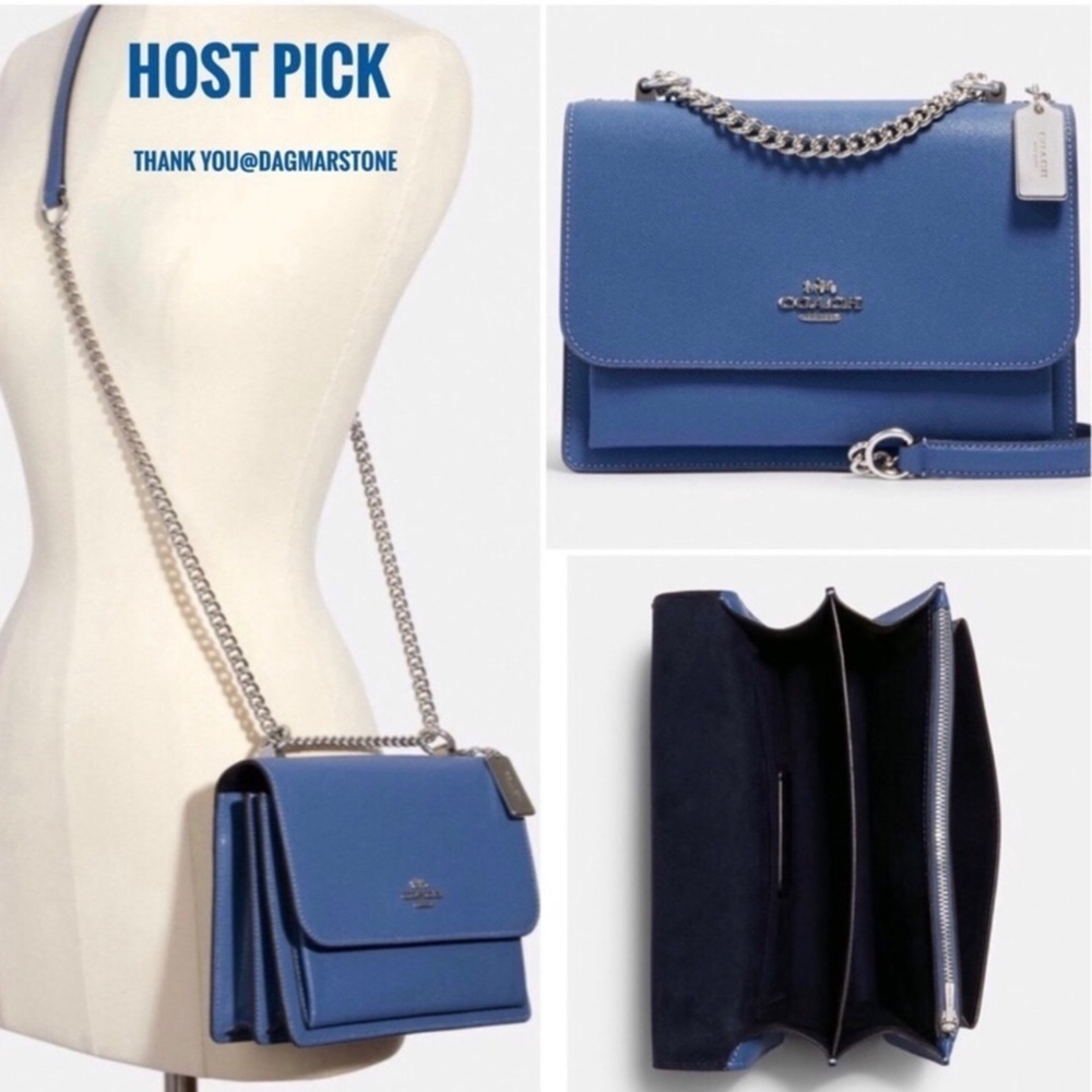 NWT COACH Klare Blue/Silver Leather Chain Strap Crossbody Shoulder Bag. - Picture 4 of 15